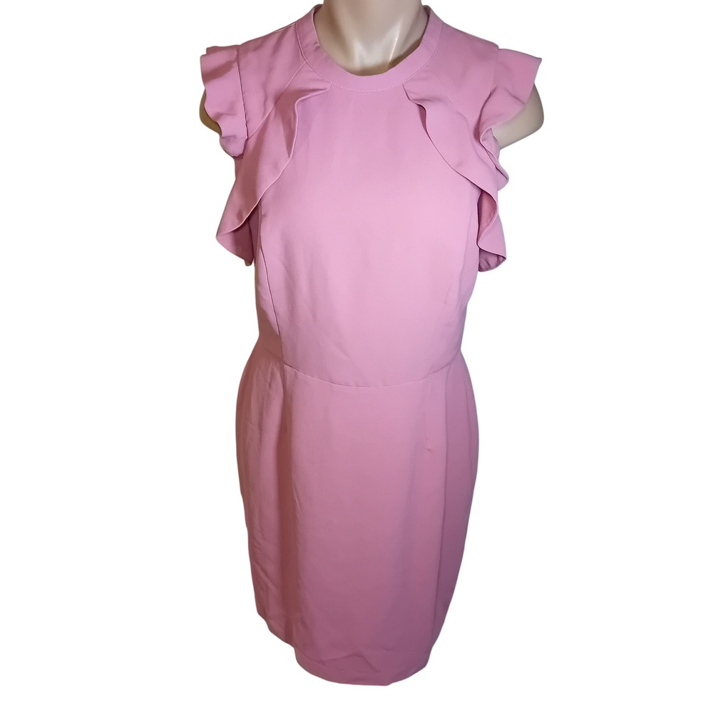 Adelyn Rae Soft Pastel Pink Ruffle Neck Sheath Dress Professional Career Work M